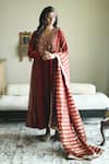 Shorshe Clothing_Red Tissue Lace, Embroidery Lakeerein Stripe Dupatta _Online_at_Aza_Fashions