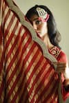Buy_Shorshe Clothing_Red Tissue Lace, Embroidery Lakeerein Stripe Dupatta _Online_at_Aza_Fashions