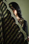 Buy_Shorshe Clothing_Black Tissue Lace, Embroidery, Patchwork Lakeerein Stripe Dupatta _Online_at_Aza_Fashions