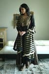 Shop_Shorshe Clothing_Black Tissue Lace, Embroidery, Patchwork Lakeerein Stripe Dupatta _at_Aza_Fashions