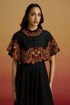 Buy Chandrima Black Chanderi Embroidery, Beads Round Neck Cape Flounce Dress Online at Aza Fashions Buy_Chandrima_Black Chanderi Embroidery, Beads Round Neck Cape Flounce Dress _Online_at_Aza_Fashions