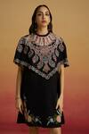 Chandrima Black Silk Applique, Embroidery, Beads Round Neck Cape Dress Online at Aza Fashions Chandrima_Black Silk Applique, Embroidery, Beads Round Neck Cape Dress _Online_at_Aza_Fashions