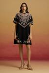 Buy Chandrima Black Silk Applique, Embroidery, Beads Round Neck Cape Dress at Aza Fashions Buy_Chandrima_Black Silk Applique, Embroidery, Beads Round Neck Cape Dress _at_Aza_Fashions