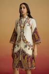 Chandrima Ivory Chanderi Embroidery, Beads, Tassels Collared Colorblock Paisley Dress Online at Aza Fashions Chandrima_Ivory Chanderi Embroidery, Beads, Tassels Collared Colorblock Paisley Dress _Online_at_Aza_Fashions