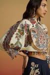 Shop Chandrima Ivory Cotton Beads, Tassels Collared Embroidered Kimono Bolero Jacket Online at Aza Fashions Shop_Chandrima_Ivory Cotton Beads, Tassels Collared Embroidered Kimono Bolero Jacket _Online_at_Aza_Fashions