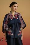 Buy Chandrima Navy Chanderi Embroidery, Beads Collared, V-neck Indigo Paisley Layered Shirt at Aza Fashions Buy_Chandrima_Navy Chanderi Embroidery, Beads Collared, V-neck Indigo Paisley Layered Shirt _at_Aza_Fashions