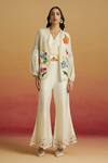 Chandrima Ivory Silk Organza Applique, Embroidery Open Neck 3d Floral Jacket Online at Aza Fashions Chandrima_Ivory Silk Organza Applique, Embroidery Open Neck 3d Floral Jacket _Online_at_Aza_Fashions