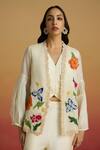 Buy Chandrima Ivory Silk Organza Applique, Embroidery Open Neck 3d Floral Jacket at Aza Fashions Buy_Chandrima_Ivory Silk Organza Applique, Embroidery Open Neck 3d Floral Jacket _at_Aza_Fashions