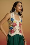 Buy_Chandrima_Ivory Chanderi Embroidery, Beads Scoop Neck Floral Foliage Waistcoat _at_Aza_Fashions