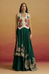 Shop_Chandrima_Ivory Chanderi Embroidery, Beads Scoop Neck Floral Foliage Waistcoat _Online_at_Aza_Fashions