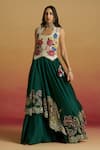Buy_Chandrima_Emerald Green Chanderi Embroidery, Beads, Tassels Paisley Layered Lehenga _Online_at_Aza_Fashions