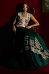 Shop_Chandrima_Emerald Green Chanderi Embroidery, Beads, Tassels Paisley Layered Lehenga _Online_at_Aza_Fashions