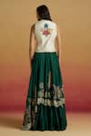 Shop_Chandrima_Emerald Green Chanderi Embroidery, Beads, Tassels Paisley Layered Lehenga _at_Aza_Fashions
