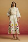 Chandrima_Ivory Chanderi Applique, Embroidery Collared 3d Floral Shirt _Online_at_Aza_Fashions