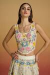 Buy_Chandrima_Ivory Chanderi Embroidery, Beads Scoop Neck Pastel Floral Thread Work Corset _at_Aza_Fashions