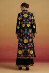 Shop_Chandrima_Black Chanderi Embroidery, Beads Collared Floral Thread Work Long Jacket _at_Aza_Fashions