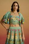 Buy_Chandrima_Green Chanderi Embroidery, Beads Square Neck Floral Sage Bustier _at_Aza_Fashions