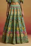 Chandrima_Green Chanderi Embroidery, Beads, Tassels Sage Floral Lehenga _Online_at_Aza_Fashions