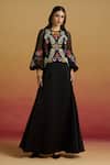 Buy_Chandrima_Black Chanderi, Silk Organza, Velvet Embroidery, Contrast Paisley Flounce Dress _at_Aza_Fashions