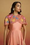 Buy_Chandrima_Peach Chanderi Embroidery, Beads, Cut Work Apricot Cape Detail Flounce Dress _Online_at_Aza_Fashions