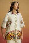Buy_Chandrima_Ivory Chanderi Embroidery, Applique Collared Kaftan Shirt _at_Aza_Fashions