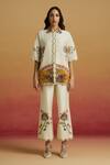 Chandrima_Ivory Chanderi Embroidery, Applique Collared Kaftan Shirt _Online_at_Aza_Fashions