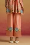 Chandrima_Peach Chanderi Embroidery Apricot Floral Sheer Detail Pant _Online_at_Aza_Fashions