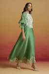 Chandrima_Green Silk Organza Embroidery, Beads, Cut Work Sage Contrast Flounce Dress _Online_at_Aza_Fashions