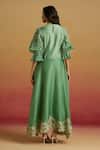 Shop_Chandrima_Green Silk Organza Embroidery, Beads, Cut Work Sage Contrast Flounce Dress _at_Aza_Fashions