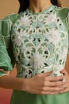 Buy_Chandrima_Green Silk Organza Embroidery, Beads, Cut Work Sage Contrast Flounce Dress _Online_at_Aza_Fashions