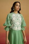 Shop_Chandrima_Green Silk Organza Embroidery, Beads, Cut Work Sage Contrast Flounce Dress _Online_at_Aza_Fashions
