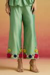 Chandrima Green Chanderi Applique Sage 3d Floral Pant Online at Aza Fashions Chandrima_Green Chanderi Applique Sage 3d Floral Pant _Online_at_Aza_Fashions