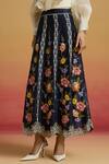 Buy_Chandrima_Blue Chanderi Embroidery, Beads Indigo Floral Panelled Skirt _Online_at_Aza_Fashions