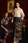 Shop_Chandrima_Blue Chanderi Embroidery, Beads Indigo Floral Panelled Skirt _Online_at_Aza_Fashions