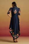 Shop_Chandrima_Navy Chanderi Embroidery, Beads High Neck Indigo Floral Asymmetric Dress _at_Aza_Fashions