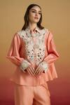 Buy Chandrima Peach Chanderi Beads, Embroidery Collared Apricot Contrast Cord Work Shirt at Aza Fashions Buy_Chandrima_Peach Chanderi Beads, Embroidery Collared Apricot Contrast Cord Work Shirt _at_Aza_Fashions