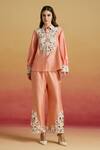 Buy_Chandrima_Peach Chanderi Embroidery, Beads, Cut Work Apricot Contrast Cord Pant _at_Aza_Fashions