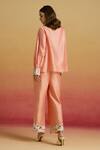 Shop_Chandrima_Peach Chanderi Embroidery, Beads, Cut Work Apricot Contrast Cord Pant _at_Aza_Fashions