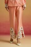 Chandrima_Peach Chanderi Embroidery, Beads, Cut Work Apricot Contrast Cord Pant _Online_at_Aza_Fashions