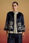 Buy Chandrima Navy Velvet Applique, Beads, Sequins Round Contrast Silver Work Short Jacket at Aza Fashions Buy_Chandrima_Navy Velvet Applique, Beads, Sequins Round Contrast Silver Work Short Jacket _at_Aza_Fashions