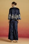 Shop Chandrima Blue Velvet, Silk Applique, Beads Indigo Contrast Silver Flared Pant at Aza Fashions Shop_Chandrima_Blue Velvet, Silk Applique, Beads Indigo Contrast Silver Flared Pant _at_Aza_Fashions
