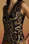 Shop_Chandrima_Black Velvet, Silk Embroidery, Metallic Thread And Gold Embellished Waistcoat _Online_at_Aza_Fashions