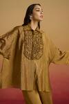 Buy_Chandrima_Gold Tissue Crystals Collared Smocked Shirt _at_Aza_Fashions