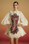 Chandrima_Ivory Chanderi, Silk Organza Applique, Cut Work, Cutwork Layered Dress _Online_at_Aza_Fashions