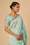 Gulabo By Abu Sandeep Blue Chanderi Embroidery, Sequins V-neck Saree Blouse at Aza Fashions Gulabo By Abu Sandeep_Blue Chanderi Embroidery, Sequins V-neck Saree Blouse _at_Aza_Fashions
