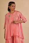 Buy Gulabo By Abu Sandeep Pink Chanderi Embroidery, Zari Round Neck Asymmetric Tunic at Aza Fashions Buy_Gulabo By Abu Sandeep_Pink Chanderi Embroidery, Zari Round Neck Asymmetric Tunic _at_Aza_Fashions