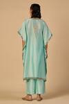 Shop Gulabo By Abu Sandeep Aqua Chanderi Sequins, Embroidery V-neck Kaftan With Trim at Aza Fashions Shop_Gulabo By Abu Sandeep_Aqua Chanderi Sequins, Embroidery V-neck Kaftan With Trim _at_Aza_Fashions