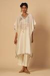 Buy Gulabo By Abu Sandeep Off White Chanderi Embroidery, Sequins, Metallic Thread V-neck Kaftan at Aza Fashions Buy_Gulabo By Abu Sandeep_Off White Chanderi Embroidery, Sequins, Metallic Thread V-neck Kaftan _at_Aza_Fashions