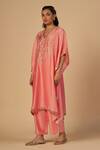 Gulabo By Abu Sandeep Pink Chanderi Embroidery, Sequins V-neck Kaftan With Detail Online at Aza Fashions Gulabo By Abu Sandeep_Pink Chanderi Embroidery, Sequins V-neck Kaftan With Detail _Online_at_Aza_Fashions