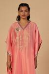 Shop Gulabo By Abu Sandeep Pink Chanderi Embroidery, Sequins V-neck Kaftan With Detail Online at Aza Fashions Shop_Gulabo By Abu Sandeep_Pink Chanderi Embroidery, Sequins V-neck Kaftan With Detail _Online_at_Aza_Fashions